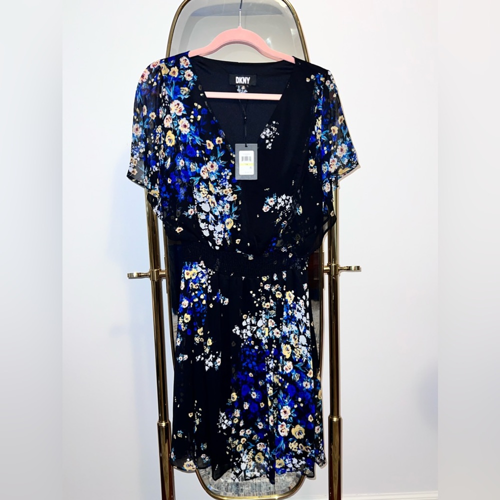 DKNY Floral Dress with Ruffle Sleeve NWT